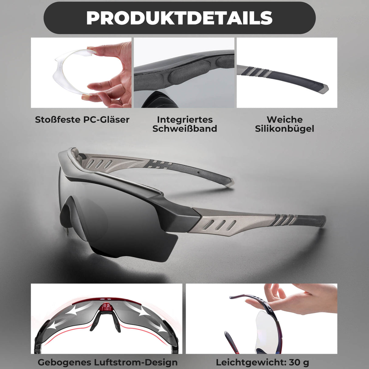 ROCKBROS Polarisierte Fahrradbrille mit wechselbaren Gläsern UV-Schutz Unisex