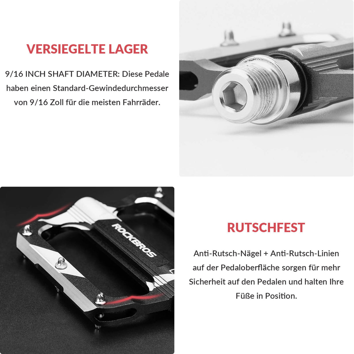 ROCKBROS Rennrad Pedale aus Aluminium, mit versiegeltem Lager, 9/16 Zoll Größe, erhältlich in 3 Farben.