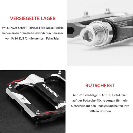ROCKBROS Rennrad Pedale aus Aluminium, mit versiegeltem Lager, 9/16 Zoll Größe, erhältlich in 3 Farben.