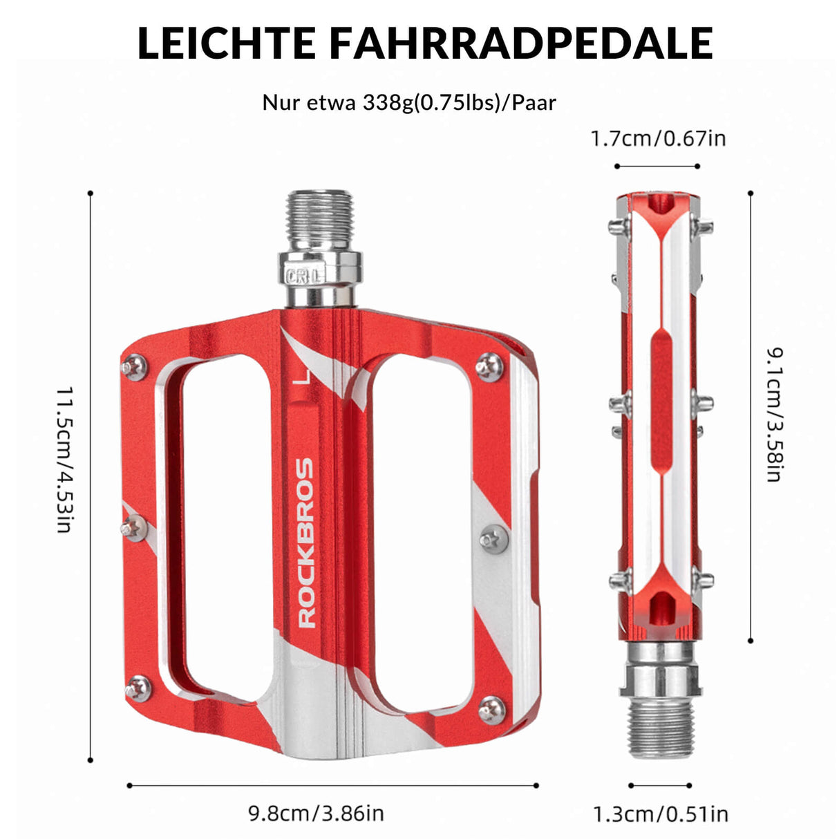 ROCKBROS Rennrad Pedale aus Aluminium, mit versiegeltem Lager, 9/16 Zoll Größe, erhältlich in 3 Farben.