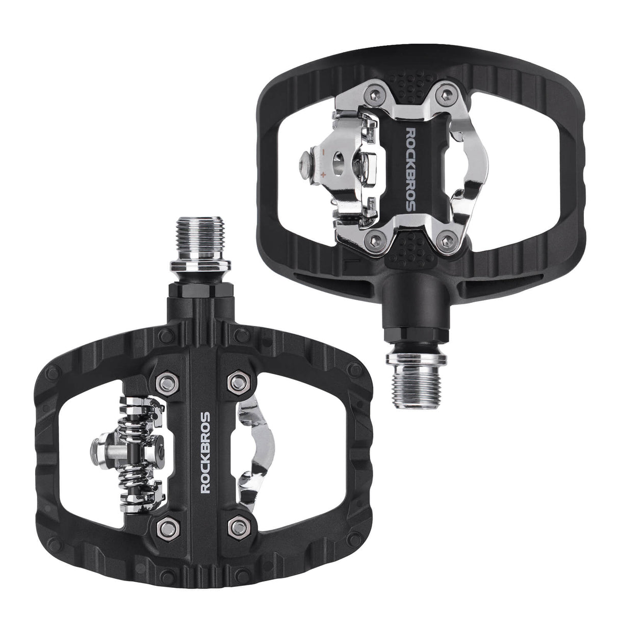 ROCKBROS SPD-Klickpedale & Plattformpedale 2-in-1 – Rutschfest, Leicht, mit Cleats-Set – 9/16" Pedale für MTB, Gravel & Rennrad