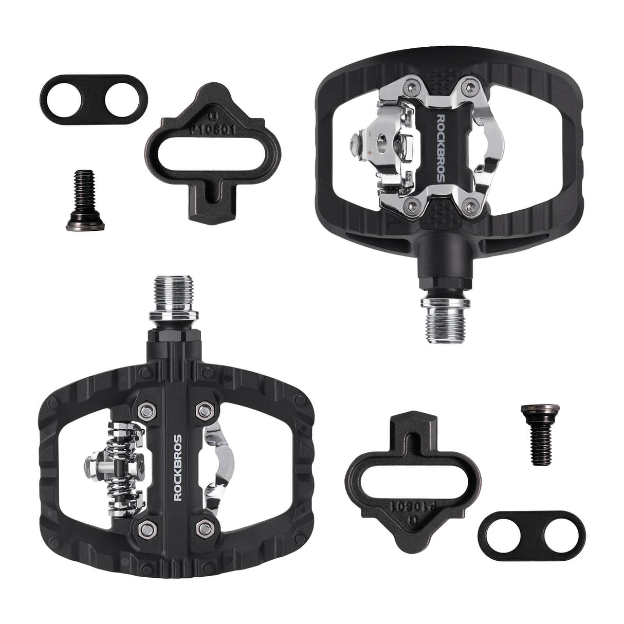 ROCKBROS SPD-Klickpedale & Plattformpedale 2-in-1 – Rutschfest, Leicht, mit Cleats-Set – 9/16" Pedale für MTB, Gravel & Rennrad