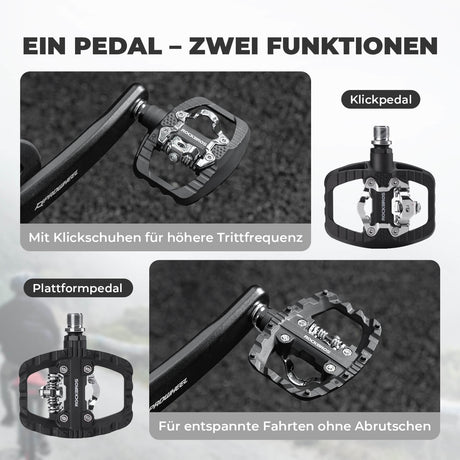 ROCKBROS SPD-Klickpedale & Plattformpedale 2-in-1 – Rutschfest, Leicht, mit Cleats-Set – 9/16" Pedale für MTB, Gravel & Rennrad