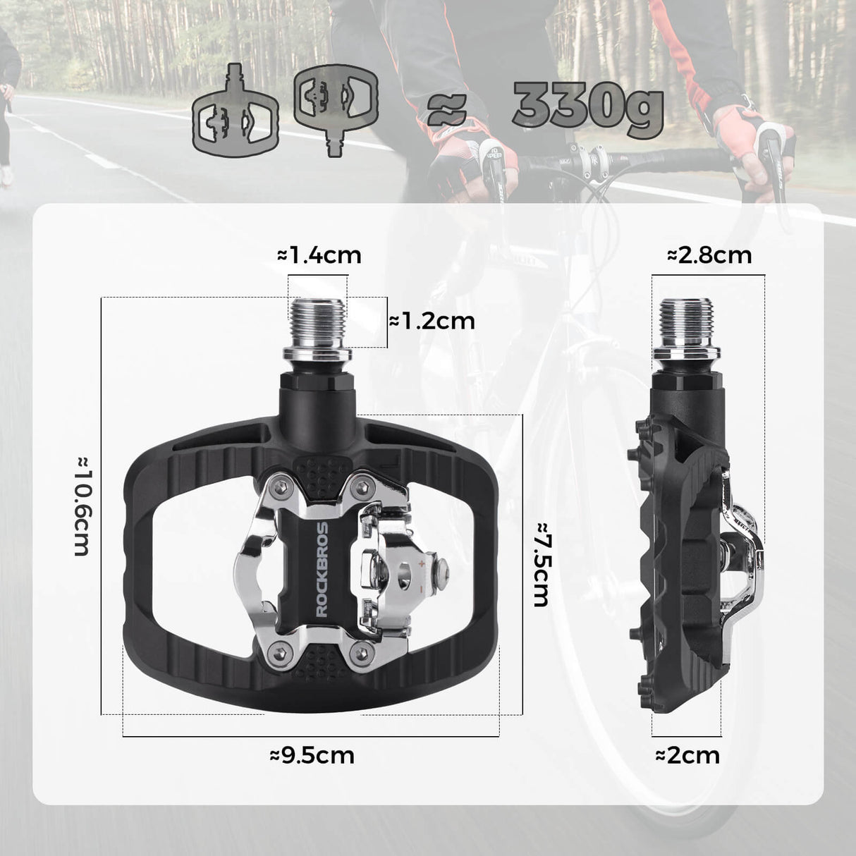 ROCKBROS SPD-Klickpedale & Plattformpedale 2-in-1 – Rutschfest, Leicht, mit Cleats-Set – 9/16" Pedale für MTB, Gravel & Rennrad
