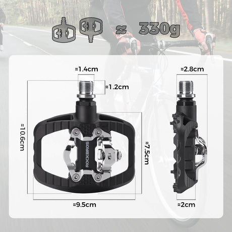 ROCKBROS SPD-Klickpedale & Plattformpedale 2-in-1 – Rutschfest, Leicht, mit Cleats-Set – 9/16" Pedale für MTB, Gravel & Rennrad