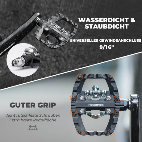 ROCKBROS SPD-Klickpedale & Plattformpedale 2-in-1 – Rutschfest, Leicht, mit Cleats-Set – 9/16" Pedale für MTB, Gravel & Rennrad