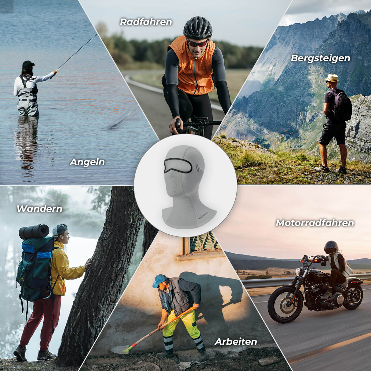 ROCKBROS Sommer Sturmhaube UPF40+ Balaclava Gesichtsmaske Schnelltrocknend-Grau