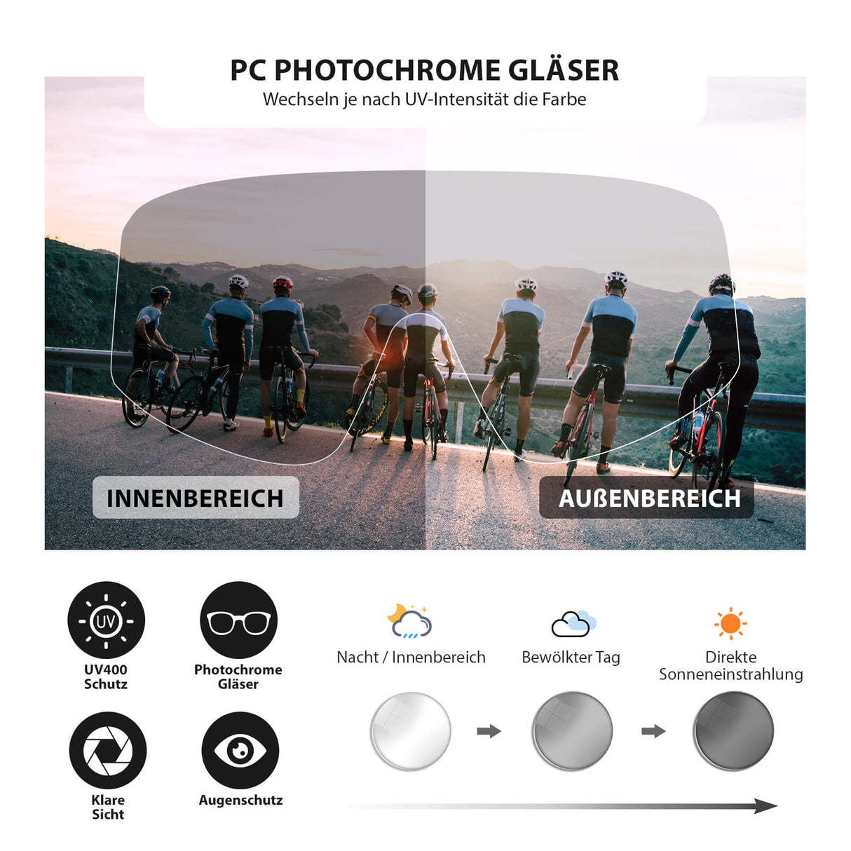 ROCKBROS Sonnenbrille Selbsttönend UV400 Schutz Herren/Damen Grün