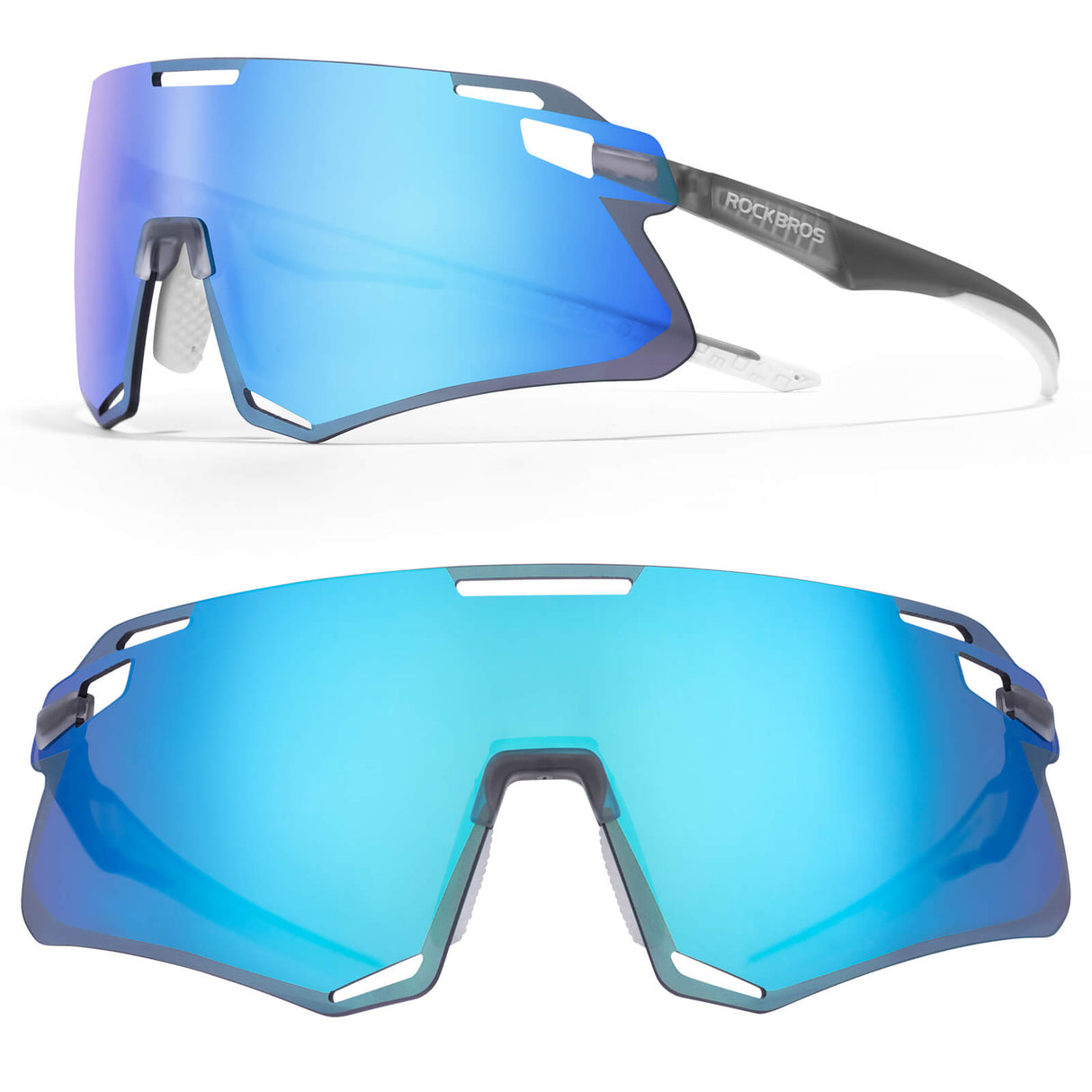 ROCKBROS Sonnenbrille Winddichte Fahrradbrille für Outdoor-Sportarten- Blau-Weiß
