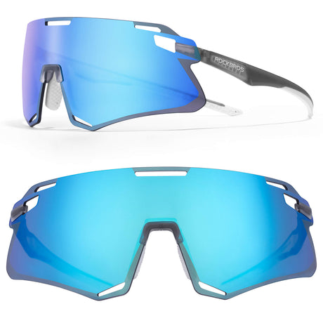 ROCKBROS Sonnenbrille Winddichte Fahrradbrille für Outdoor-Sportarten- Blau-Weiß