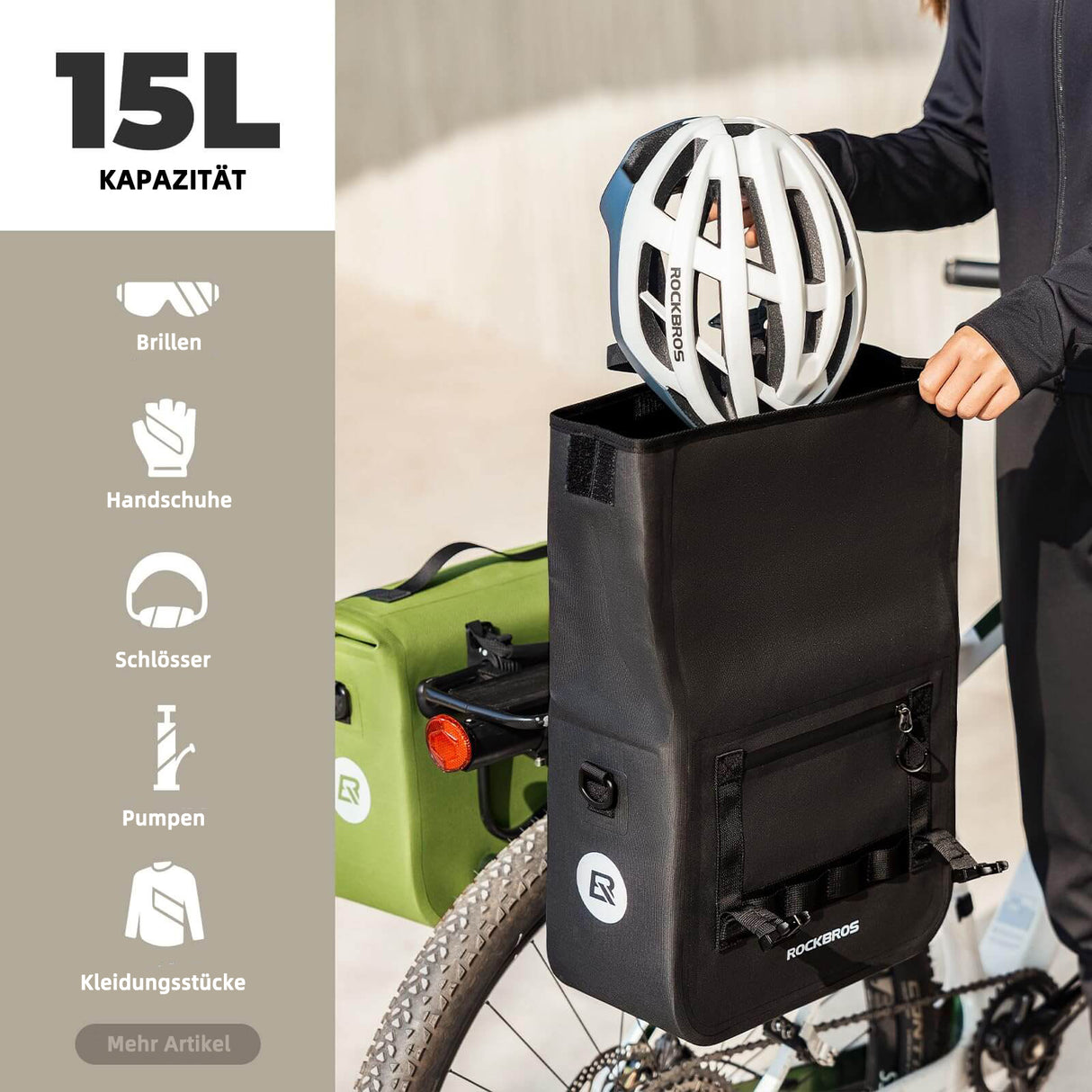 ROCKBROS Wasserdicht Fahrrad Gepäckträgertasche mit Schultergurt hinten 15L