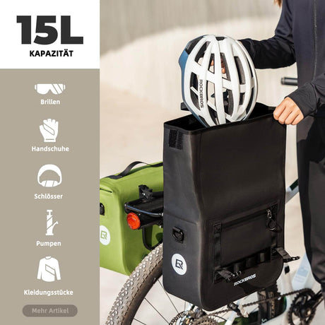 ROCKBROS Wasserdicht Fahrrad Gepäckträgertasche mit Schultergurt hinten 15L