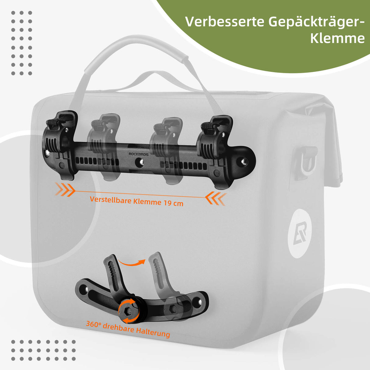 ROCKBROS Wasserdicht Fahrrad Gepäckträgertasche mit Schultergurt hinten 15L