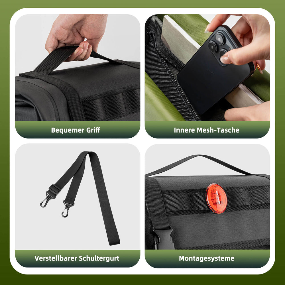 ROCKBROS Wasserdicht Fahrrad Gepäckträgertasche mit Schultergurt hinten 15L