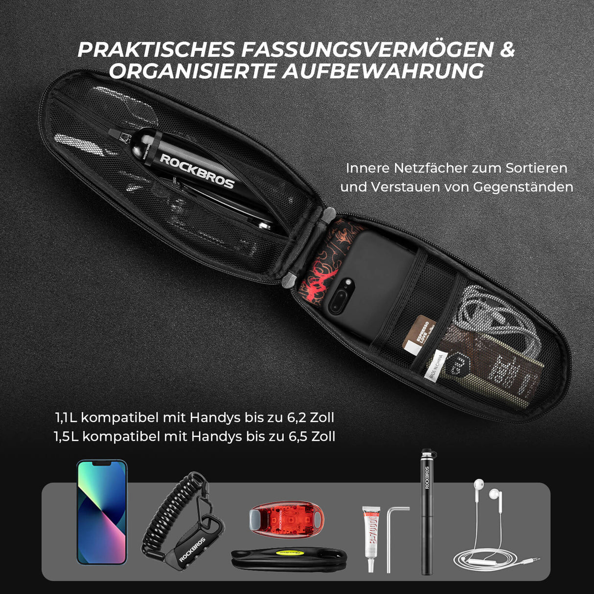 ROCKBROS Wasserdicht Oberrohrtasche Satteltasche 1L/1,5L Schwarz