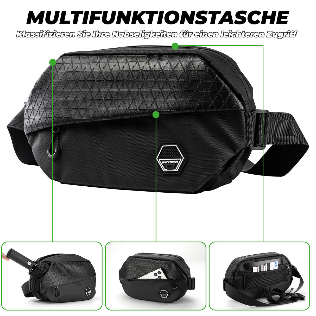 ROCKBROS Wasserdichte Multifunktionstasche Lenkertasche mit Erweiterbarer Kapazität