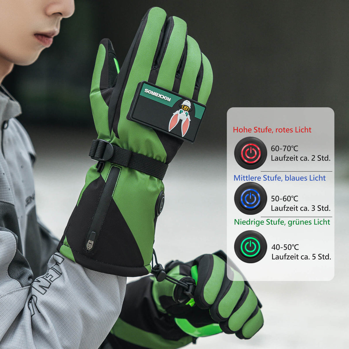 ROCKBROS Winter Beheizte Fahrradhandschuhe Handschuhe 3 Heizstufen M-XL