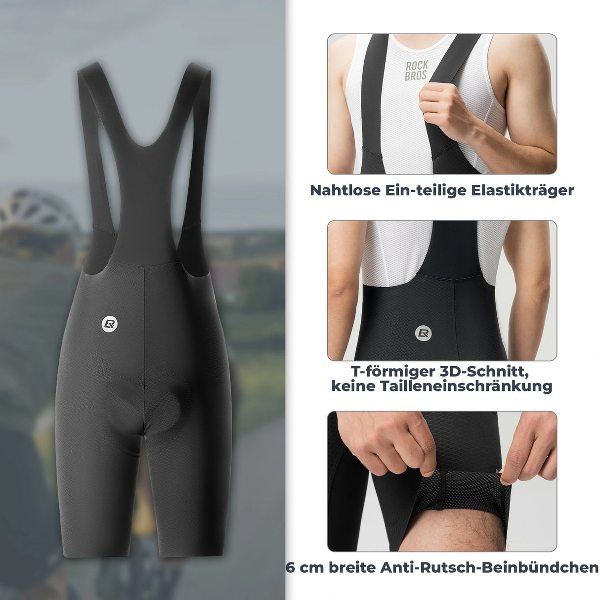 Herren Radhose Kurz – Gepolstert mit Trägern, Reflektoren