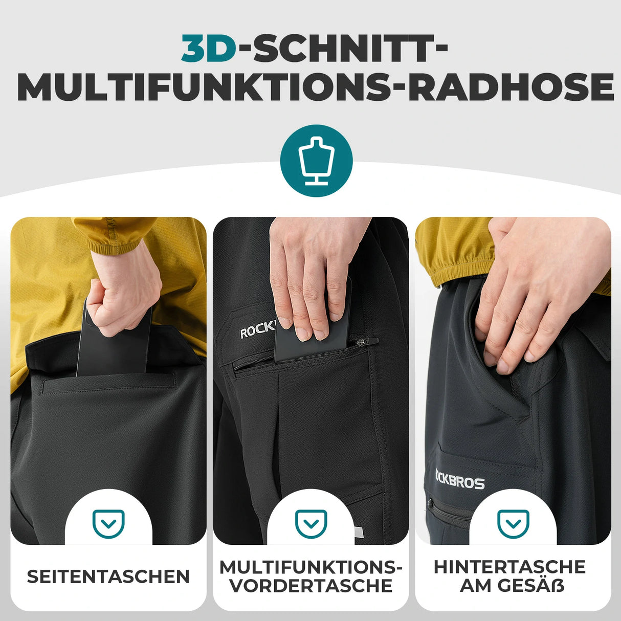 Radlerhose Herren – Gepolsterte Fahrradhose mit 4D‑Sitzpolster, abnehmbare kurze Hose