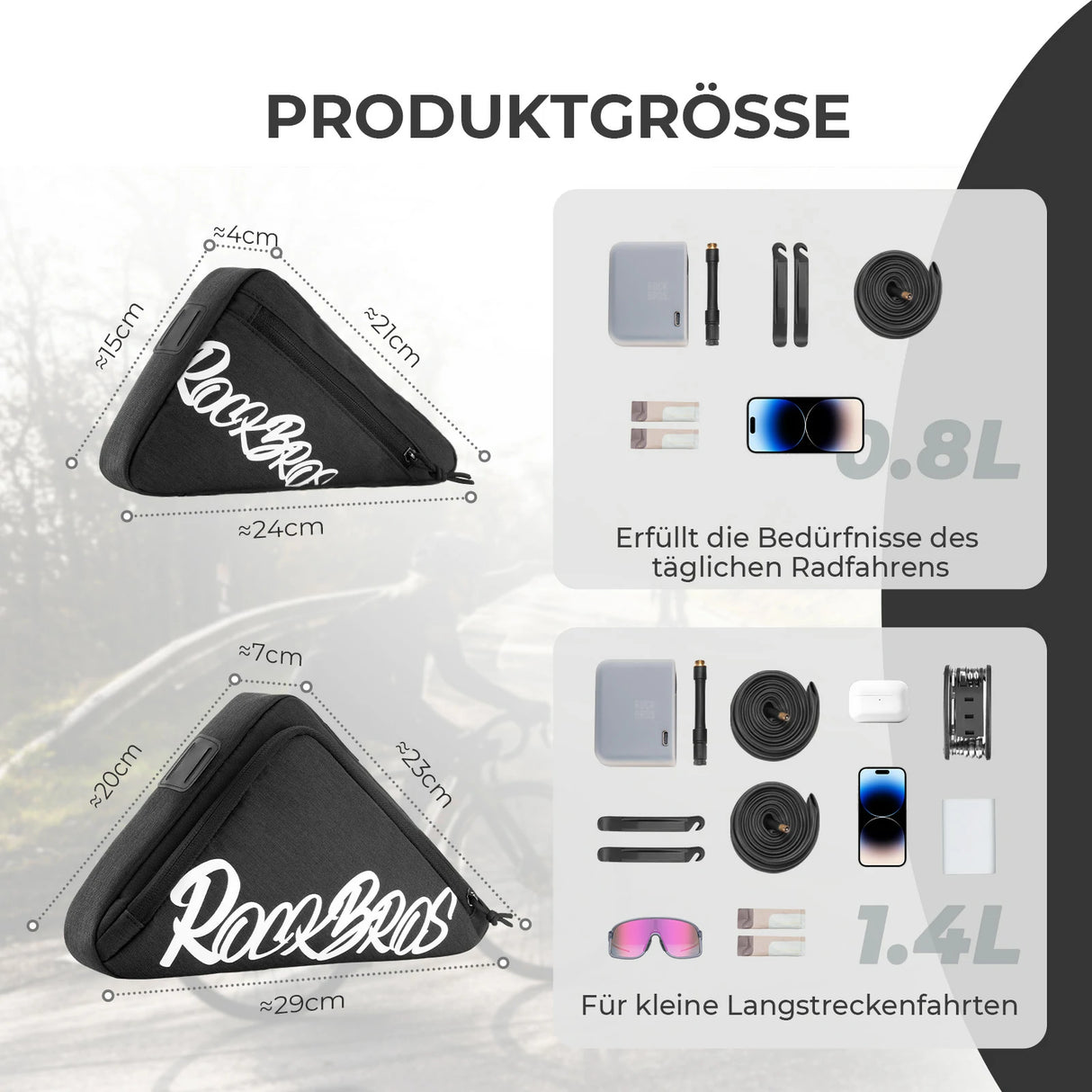 Fahrrad‑Rahmentasche – Dreieckstasche 0,8‑1,4 L