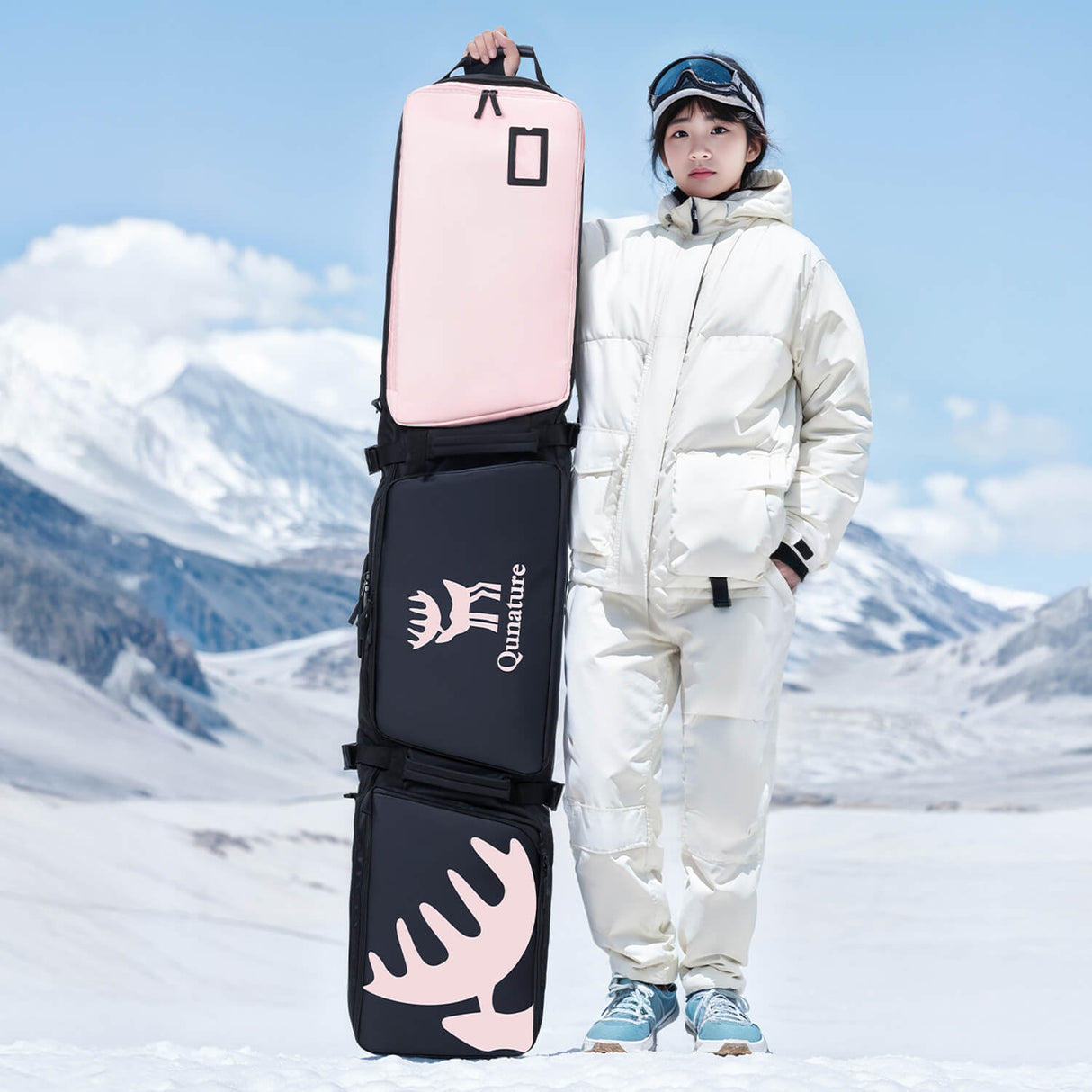 Qunature Ski‑ & Snowboard‑Reisetasche mit Rollen – Für 140–162 cm Länge