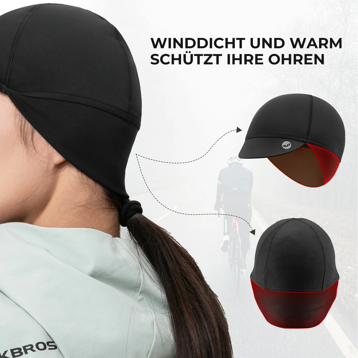 TVI Fahrradmütze Winter – Fleece‑Helmuntermütze mit Ohrenabdeckung