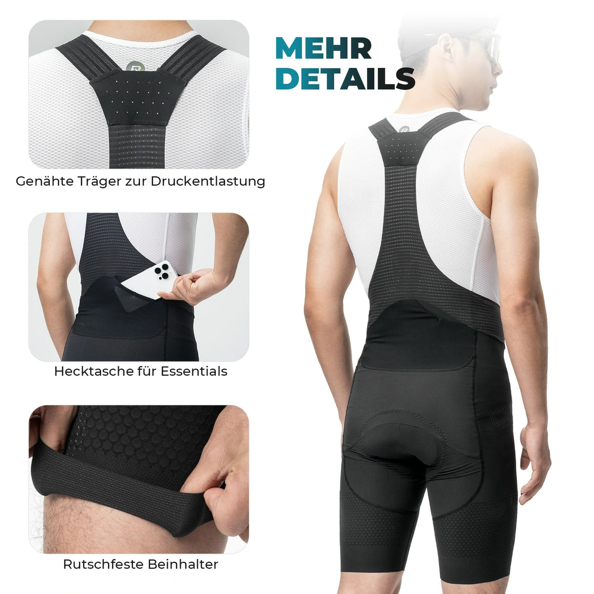 Trägerhose Fahrrad Herren mit Elastisch 4D Ergonomisches Sitzpolster - ROCKBROS-EU