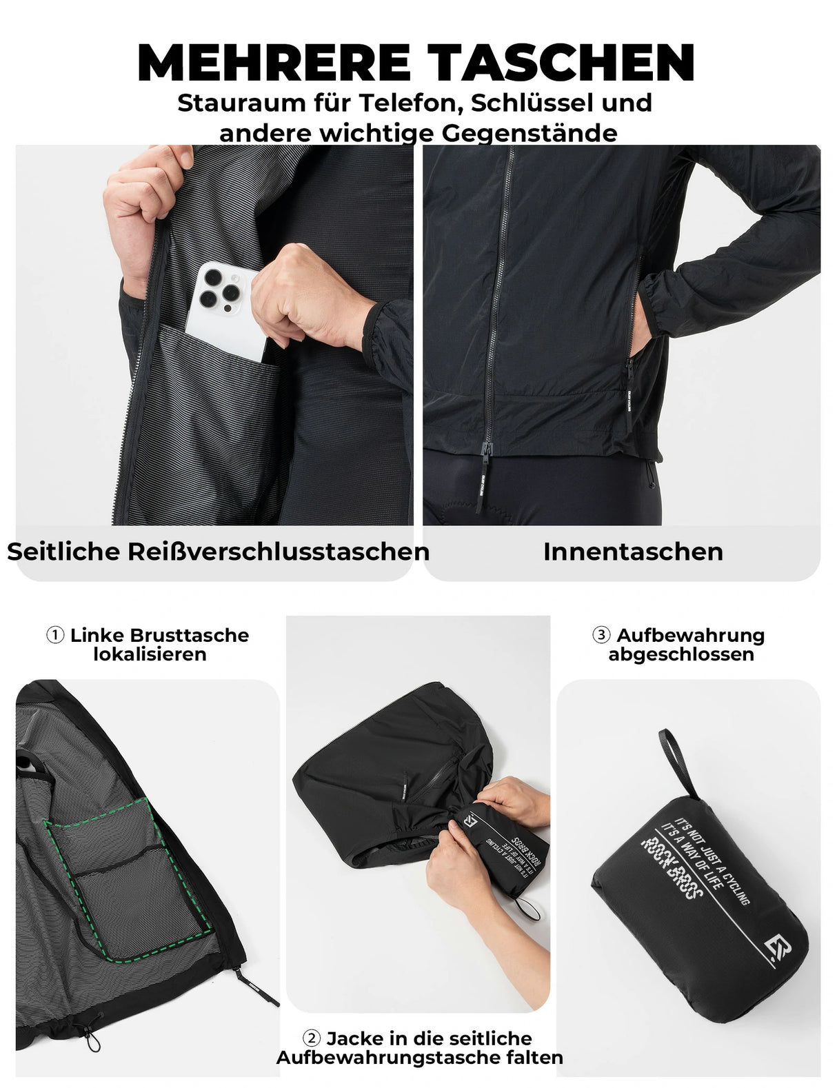 Winddichte Fahrradjacke – Leicht, Atmungsaktiv, Schnelltrocknend & Faltbar