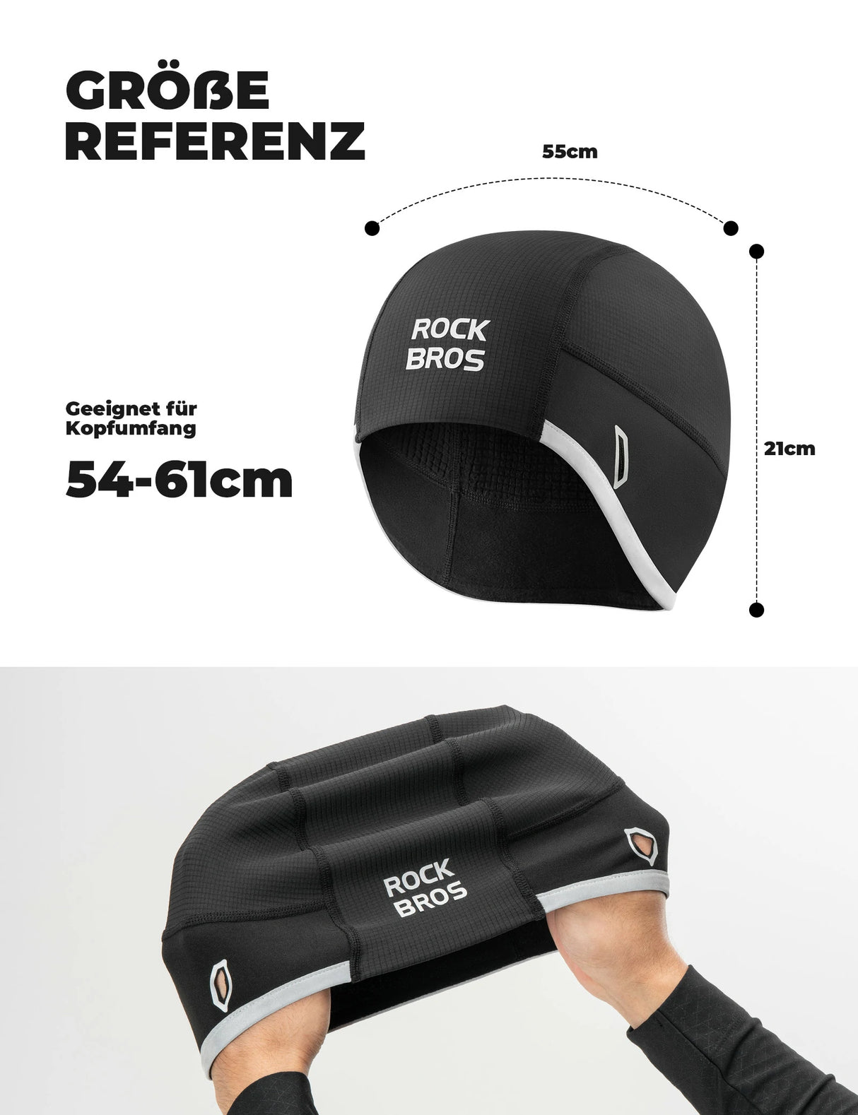 Winter Fahrrad Unterziehmütze für Kopfumfang 54-61cm