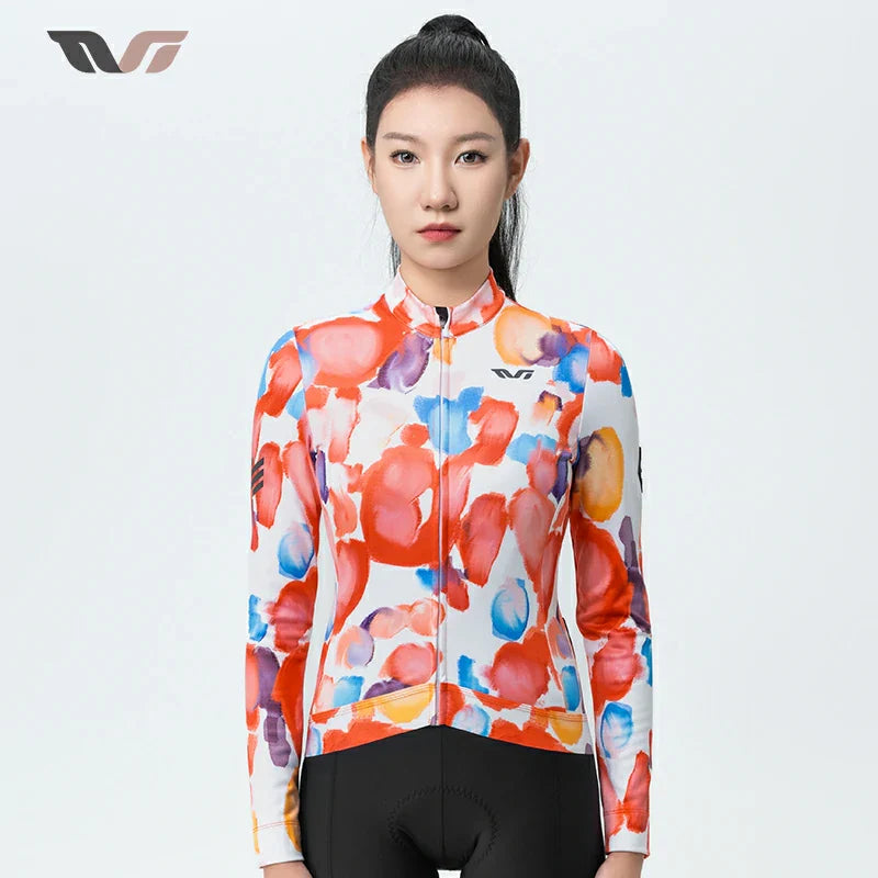 TVI Damen-Radwäsche aus Fleece mit Langarm – Warmes Radsporttrikot-Orange