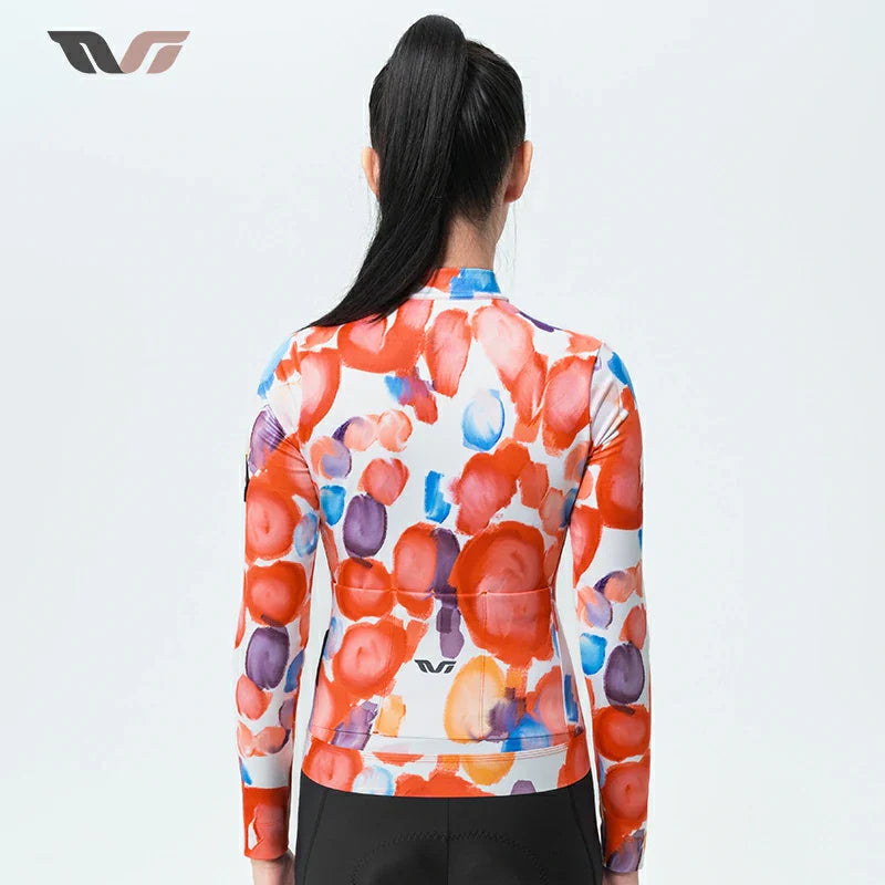 TVI Damen-Radwäsche aus Fleece mit Langarm – Warmes Radsporttrikot-Orange