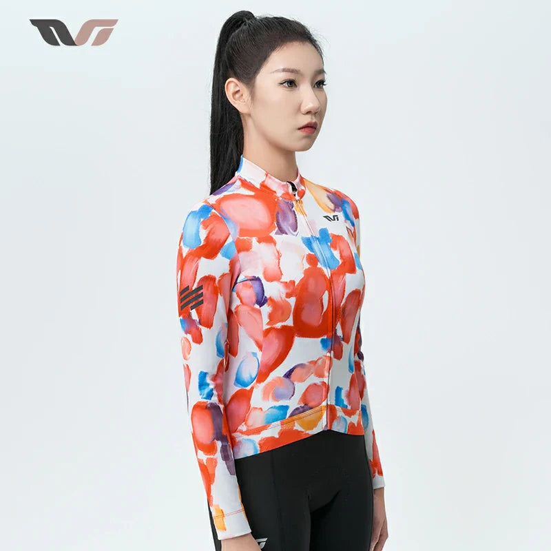 TVI Damen-Radwäsche aus Fleece mit Langarm – Warmes Radsporttrikot-Orange