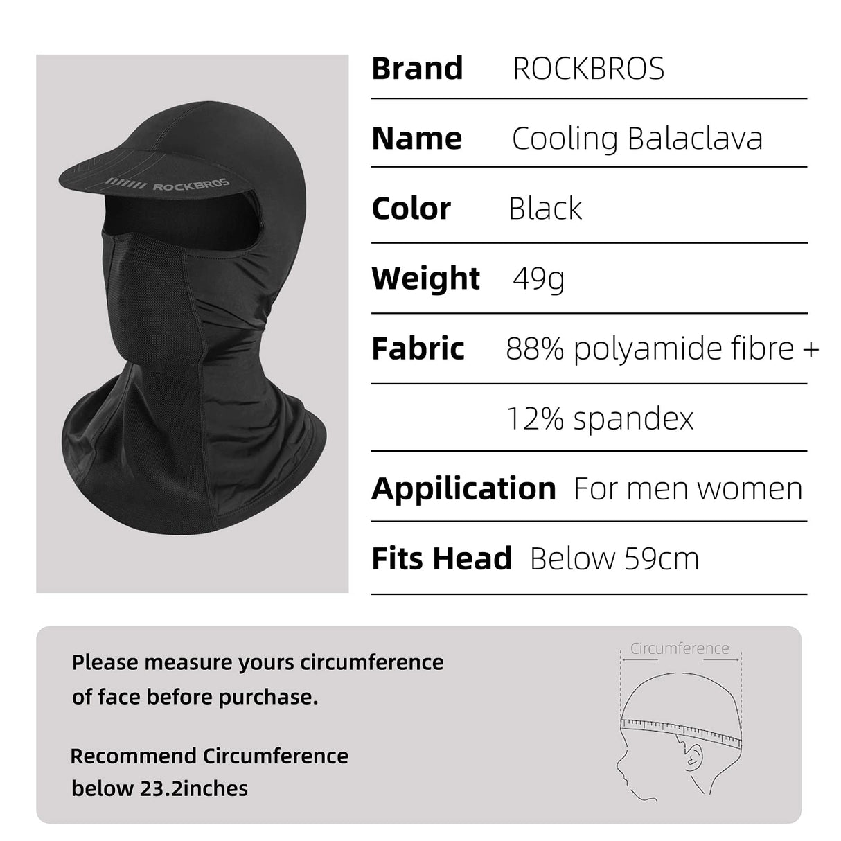 ROCKBROS ROCKBROS Kominiarka z daszkiem pod kask Ochrona UV Szybkie suche lato do jazdy na rowerze W?dkowanie Sporty na ?wie?ym powietrzu, Unisex Kominiarki