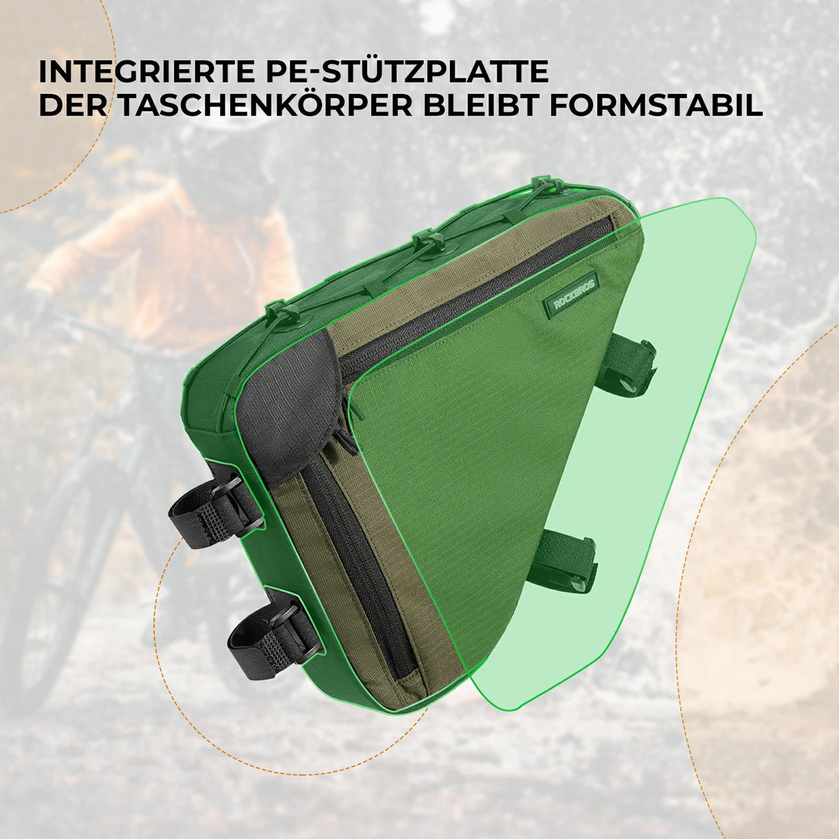 Fahrrad-Rahmentasche mit doppelseitigem Reißverschluss