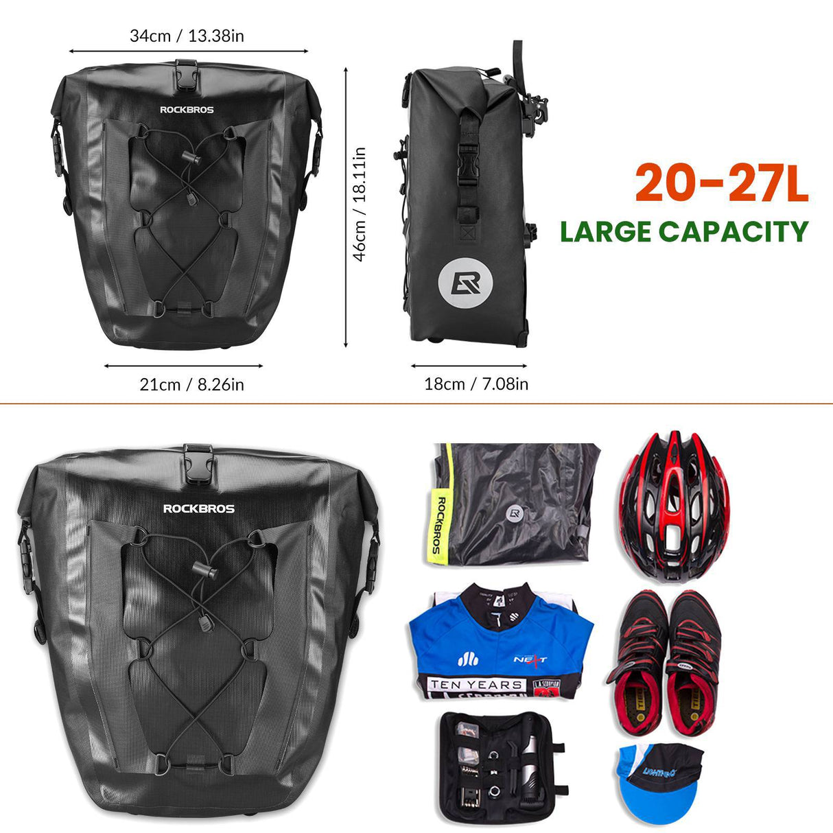 ROCKBROS 100 % wasserdichte Transporttaschen mit Netztasche 27L - ROCKBROS-EU