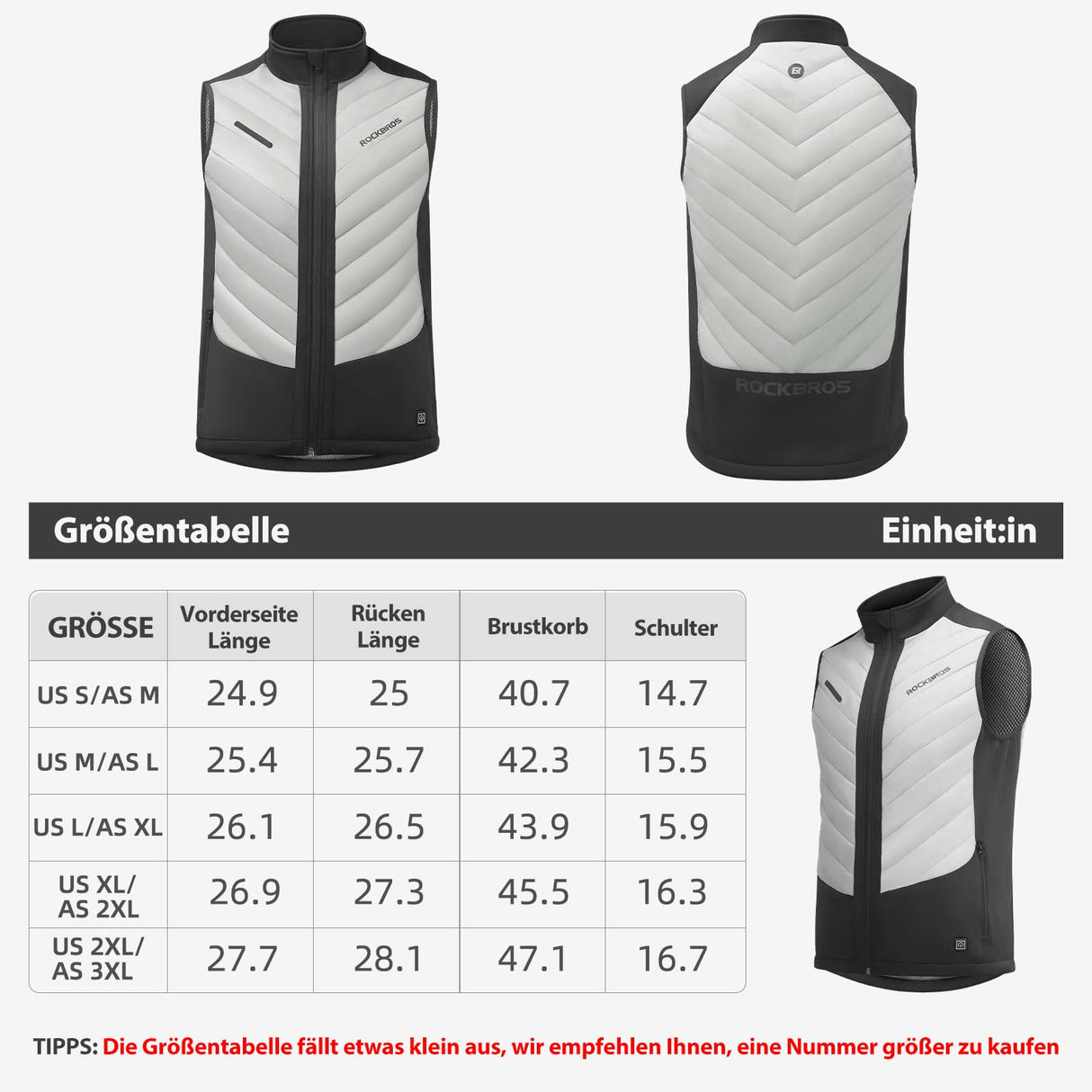 ROCKBROS elektrische beheizte Weste mit 3 Temperaturstufen für Herren/Damen - ROCKBROS-EU