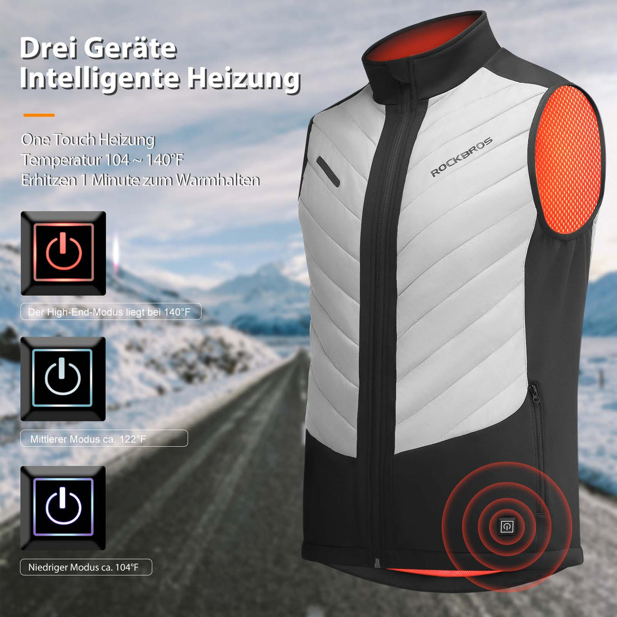 ROCKBROS elektrische beheizte Weste mit 3 Temperaturstufen für Herren/Damen - ROCKBROS-EU