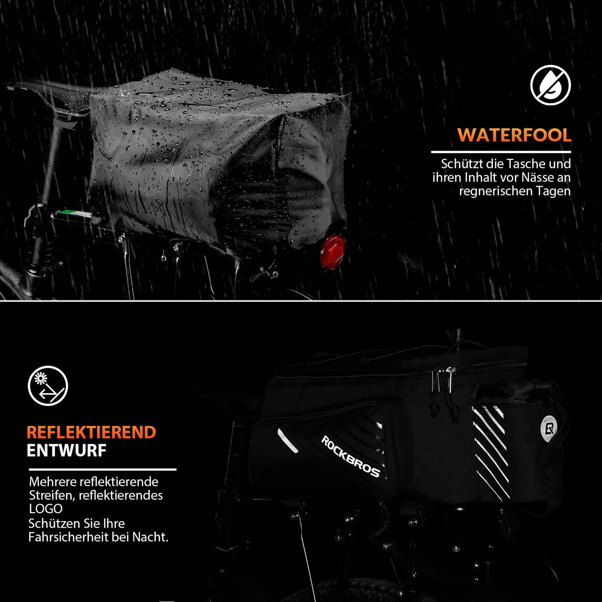 ROCKBROS Fahrrad Gepäckträgertasche Schwarz 9-12L mit 2 faltbare Seitentaschen - ROCKBROS-EU