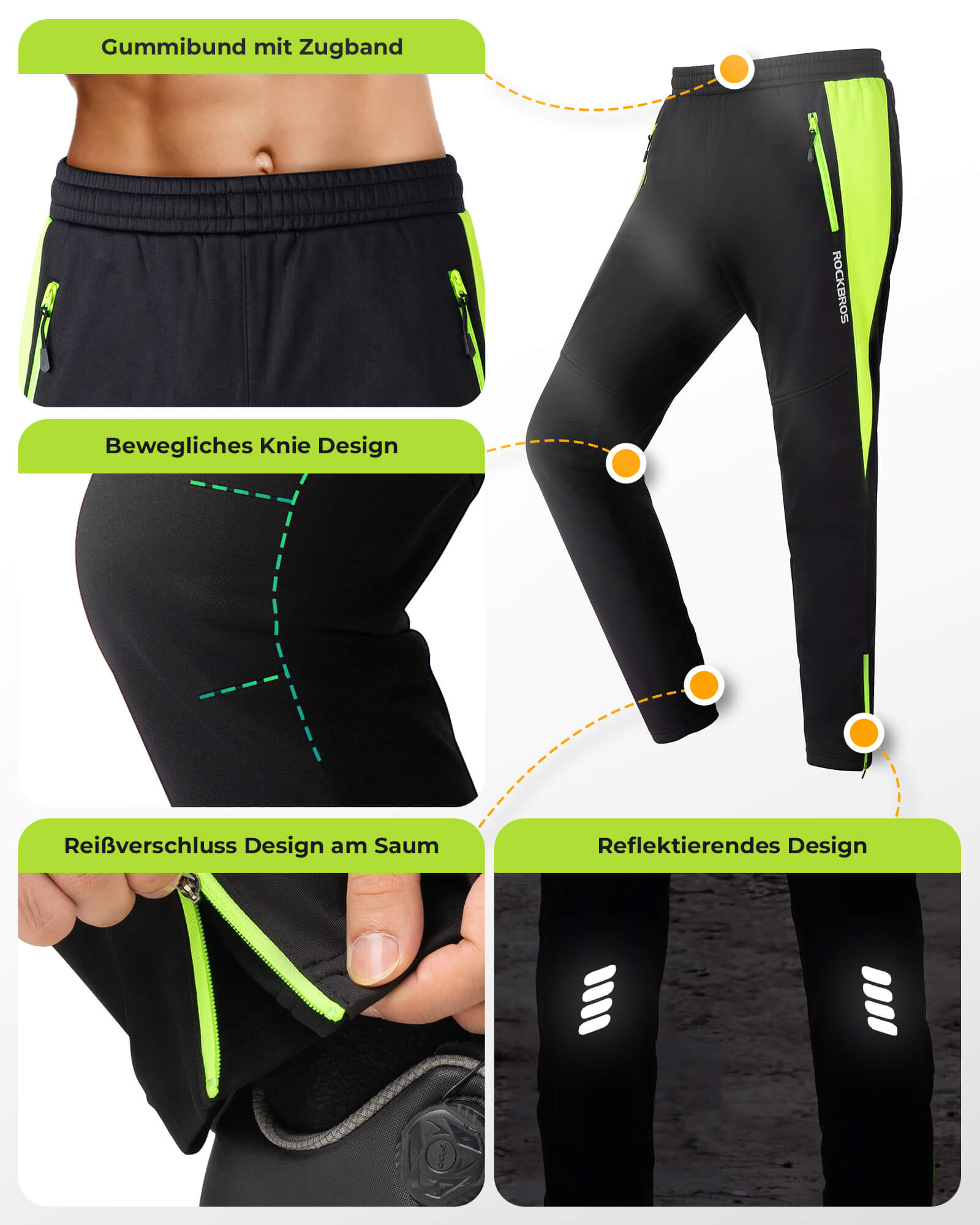 ROCKBROS Fahrrad Hose Wasserdichte Radlerhose Frühling Leuchtendes Grün - ROCKBROS-EU