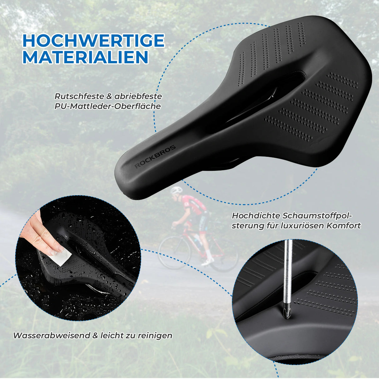 ROCKBROS Fahrrad Sattel Ergonomischer Stoßdämpfender Fahrradsattel Unisex - ROCKBROS-EU