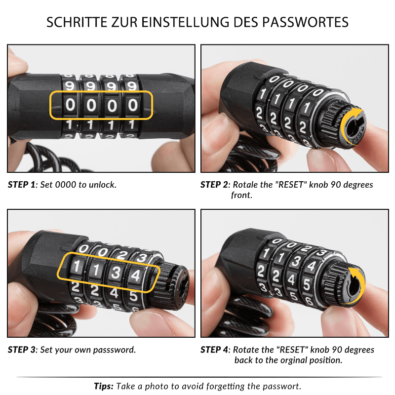 ROCKBROS Fahrradschloss Zahlenschloss  Helmschloss mit 4-stellig Code max. 150 cm - ROCKBROS-EU