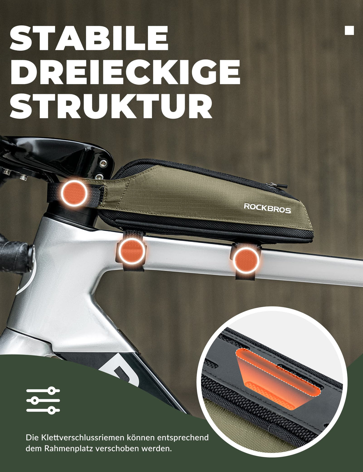 ROCKBROS Fahrradtasche Reflektierende Oberrohrtasche Dunkelgrün 0.65L - ROCKBROS-EU