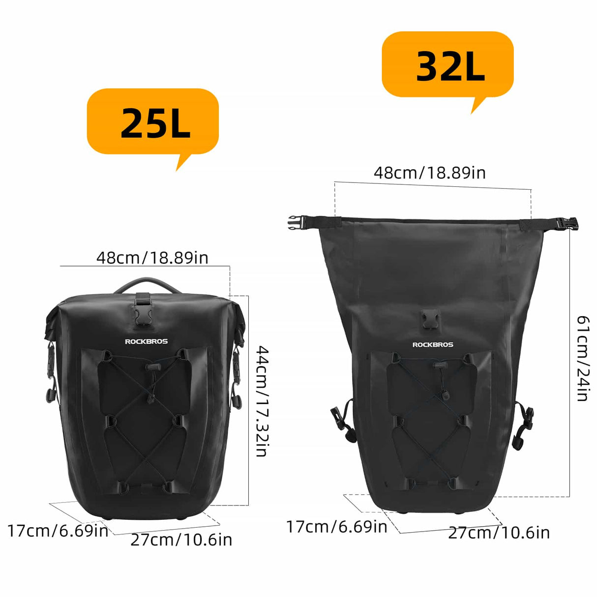 ROCKBROS Gepäckträgertasche 25L-32L 100 % wasserdicht mit Tragegriff - ROCKBROS-EU