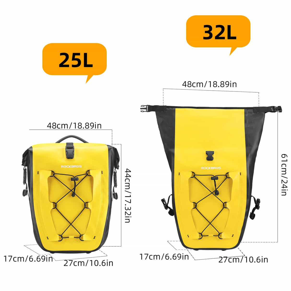 ROCKBROS Gepäckträgertasche 25L-32L 100 % wasserdicht mit Tragegriff - ROCKBROS-EU