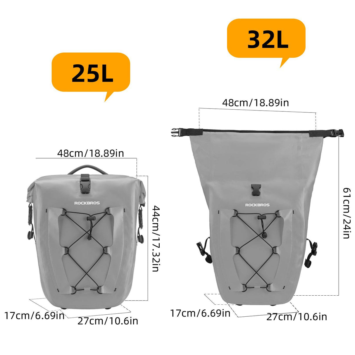 ROCKBROS Gepäckträgertasche 25L-32L 100 % wasserdicht mit Tragegriff - ROCKBROS-EU
