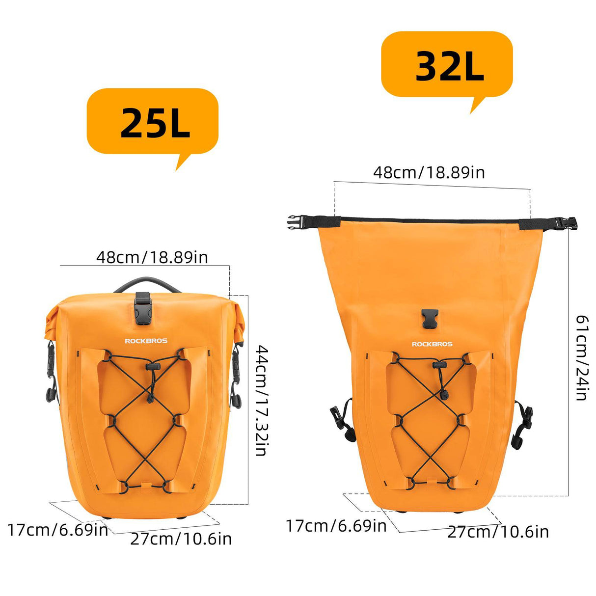 ROCKBROS Gepäckträgertasche 25L-32L 100 % wasserdicht mit Tragegriff - ROCKBROS-EU