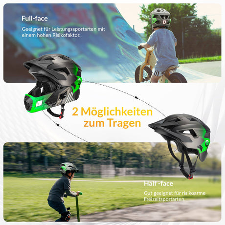 ROCKBROS Kinderhelm BMX MTB Downhill Helm mit Abnehmbarem Kinnschutz und Krempe - ROCKBROS-EU