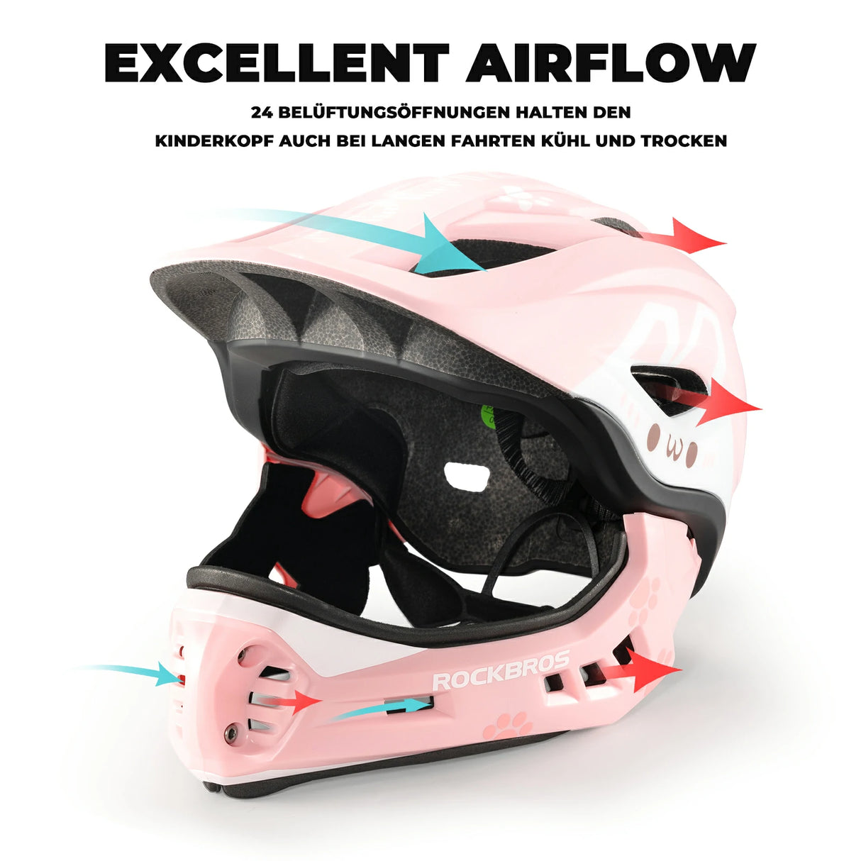 rockbros cartoon integral kinderhelm, 2-in-1 mit einem klick abnehmbarem kinnschutz