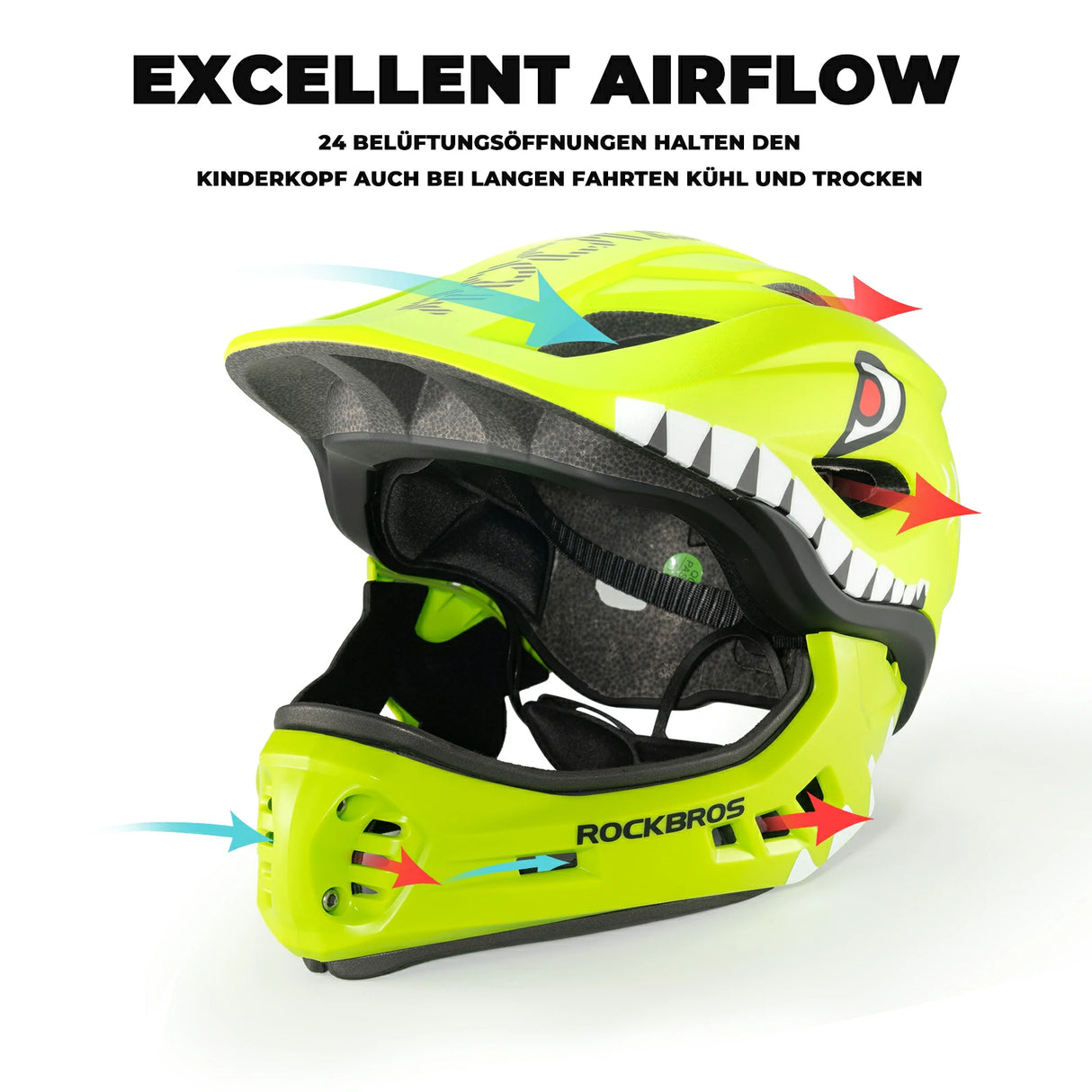 rockbros cartoon integral kinderhelm, 2-in-1 mit einem klick abnehmbarem kinnschutz