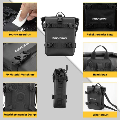 ROCKBROS Motorrad Seitentasche wasserdicht Gepäckträgertasche 5L Schwarz - ROCKBROS-EU